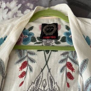 Johnny Was Cream Cardigan with Floral Embroidery